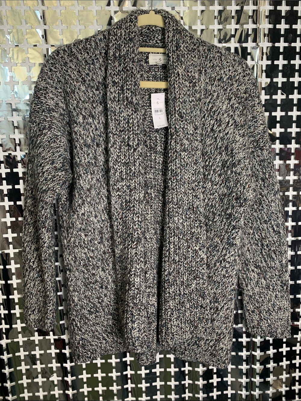 Lou & Grey Marled Black and White Open-Front Cardigan